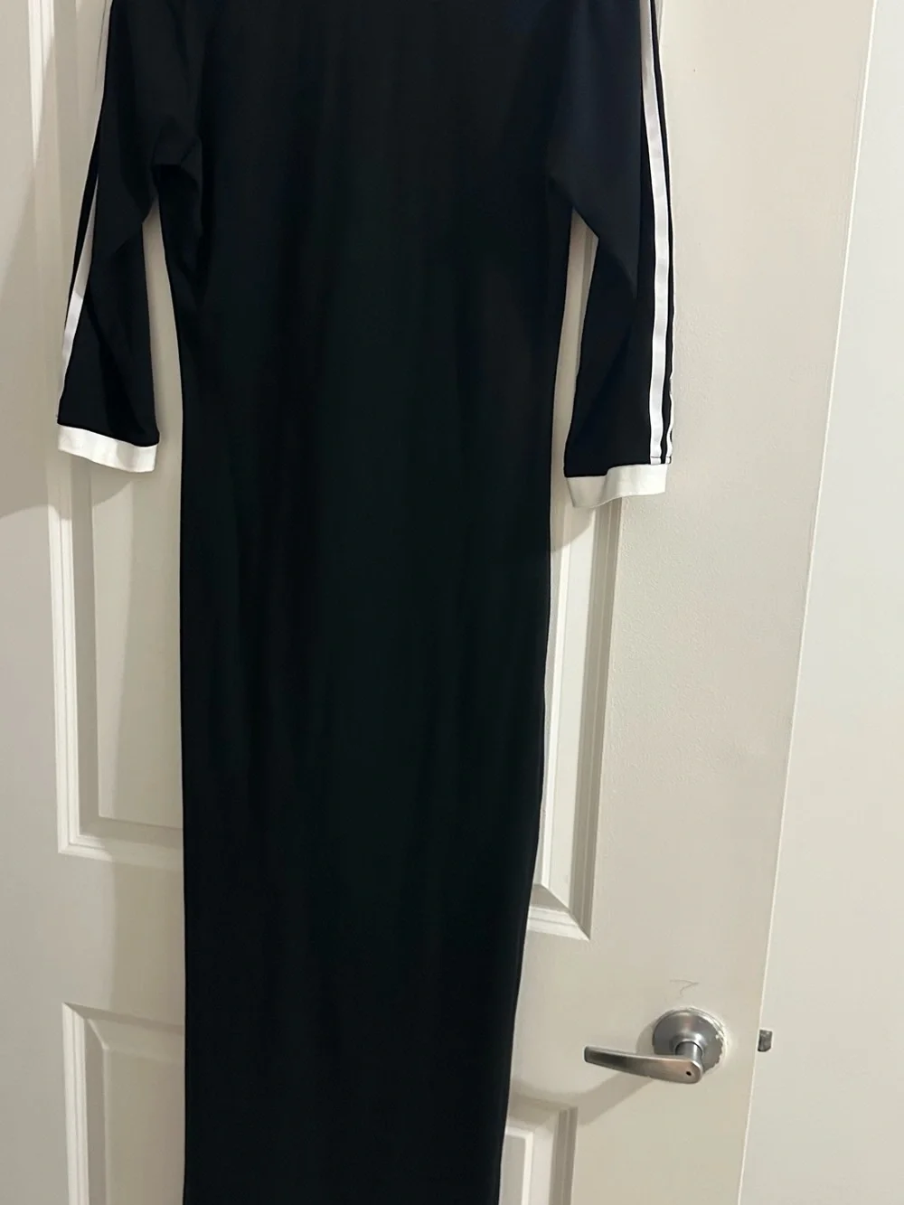 Adidas Women's Black V-Neck Maxi Dress with White Trim and side slit